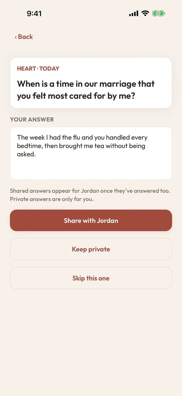 Answering a question, with Share, Keep private and Skip this one